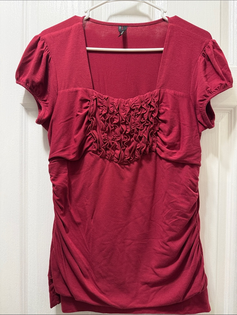 Maurices Ruched Square Neck Tunic in Wine Red